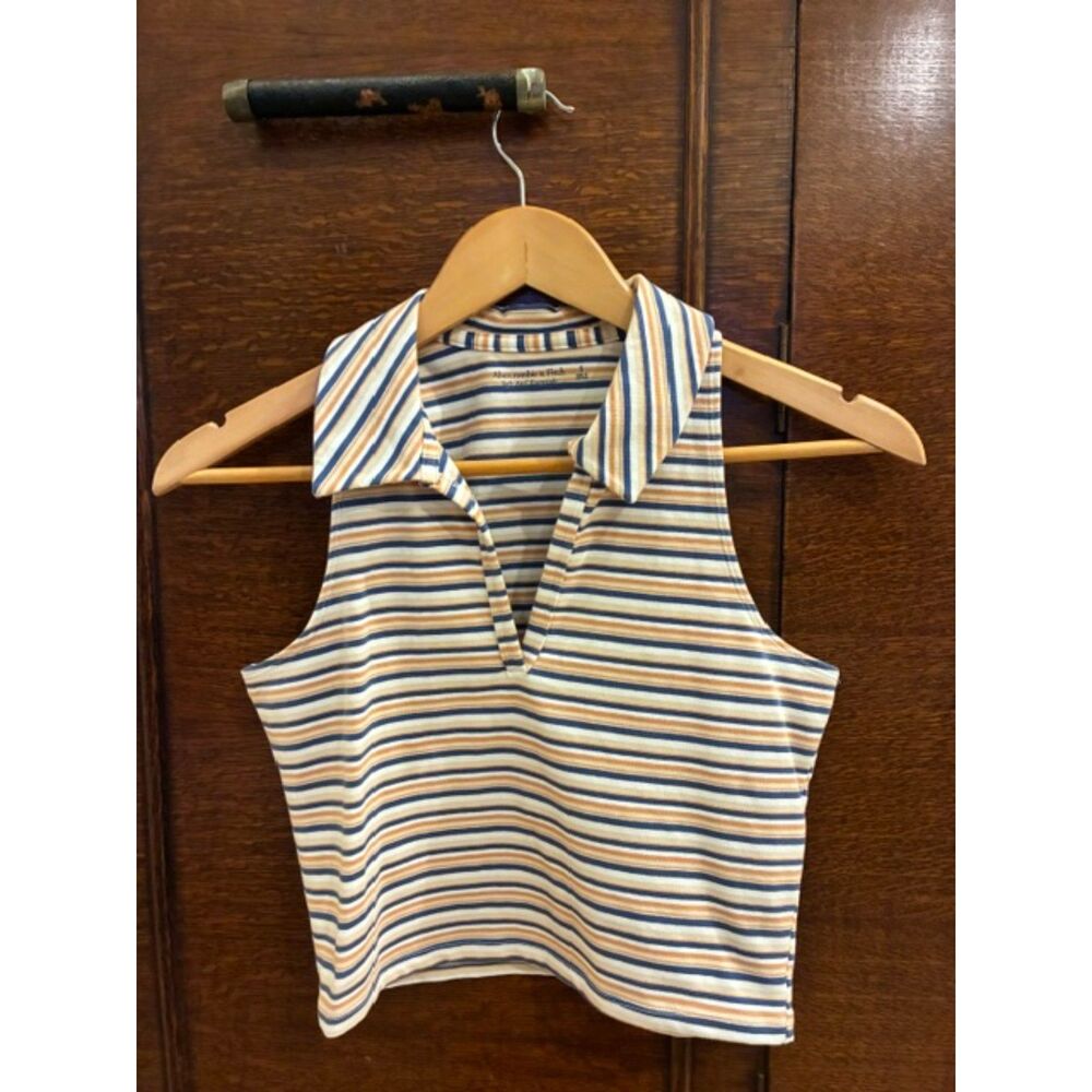Abercrombie & Fitch Women’s Small Striped Sleeveless Collared Polo Top EUC